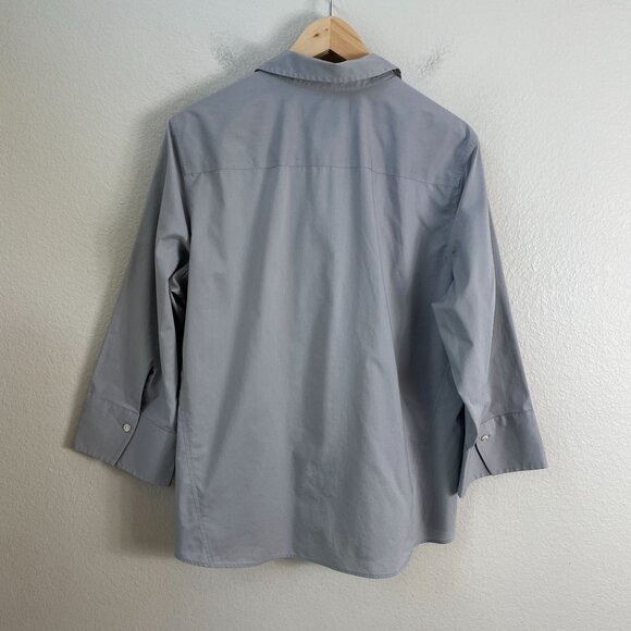 Foxcroft NYC Womens XL Non Iron Stretch Button Up Shirt Gray 3/4 Sleeve Blouse - Picture 9 of 10